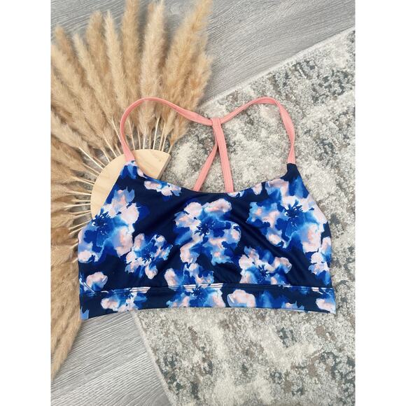 3/$20 ⭐️ Blue Floral Strappy Racerback Sports Bra Small Activewear Workout Gym - Picture 1 of 4